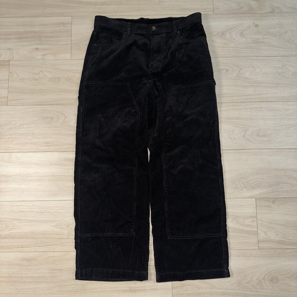 Y2K Corduroy Baggy Black Double Knee Pants Mens 35x29 Wide‎ Leg Skater Carpenter